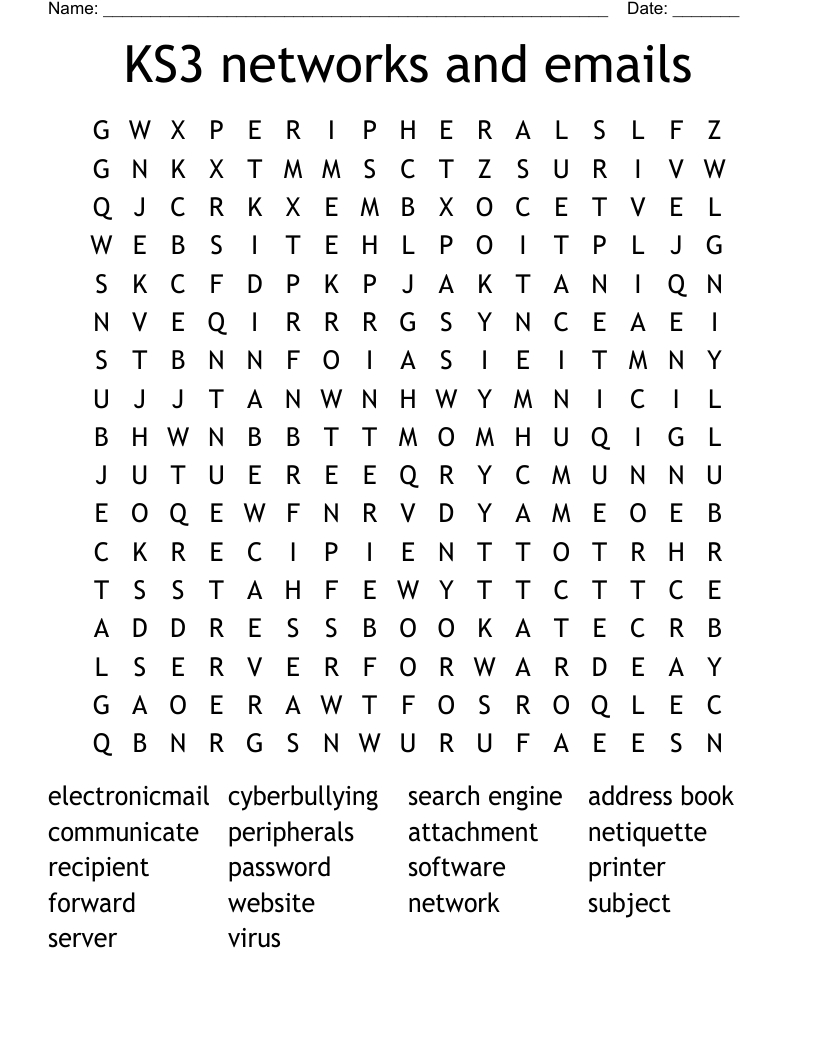 Ks3 Networks And Emails Word Search - Wordmint in Ks3 Word Search Printable