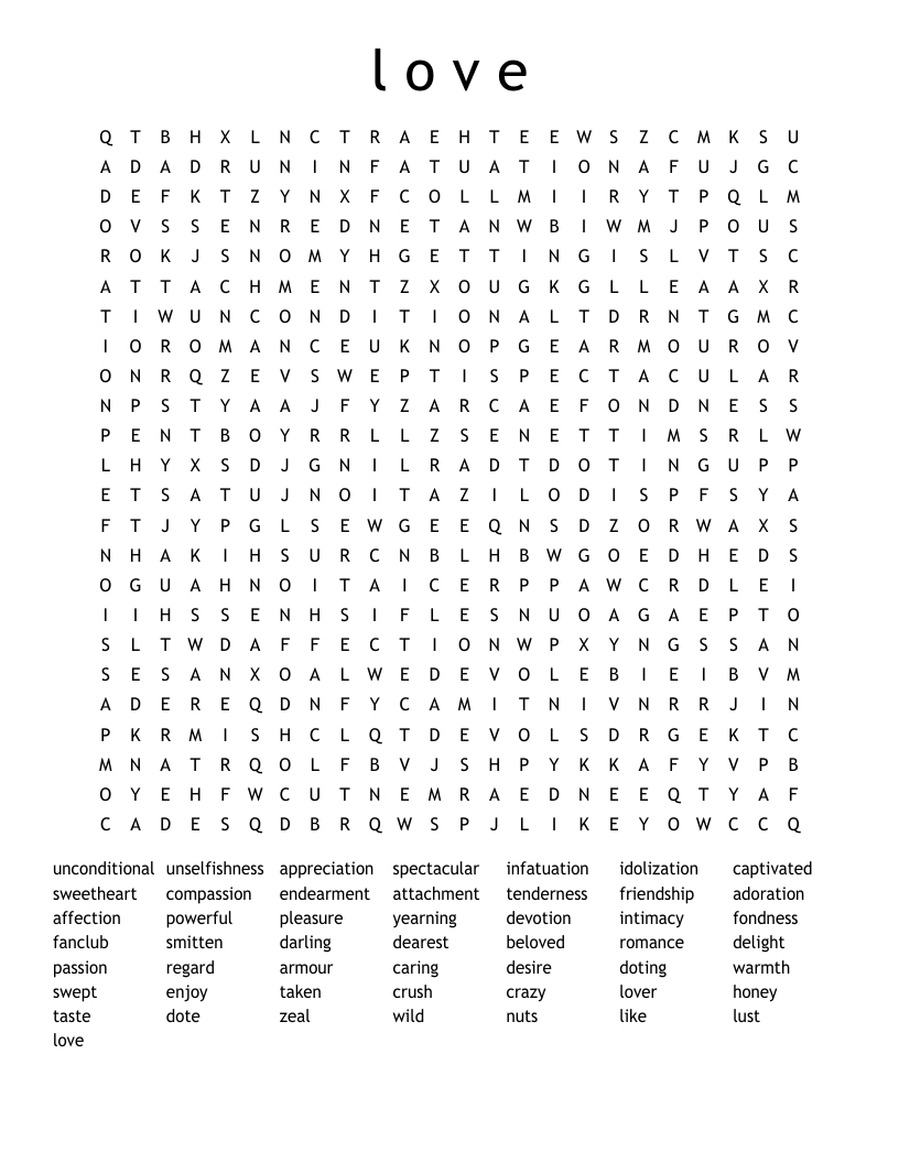 L O V E Word Search - Wordmint pertaining to Love Word Search Printable
