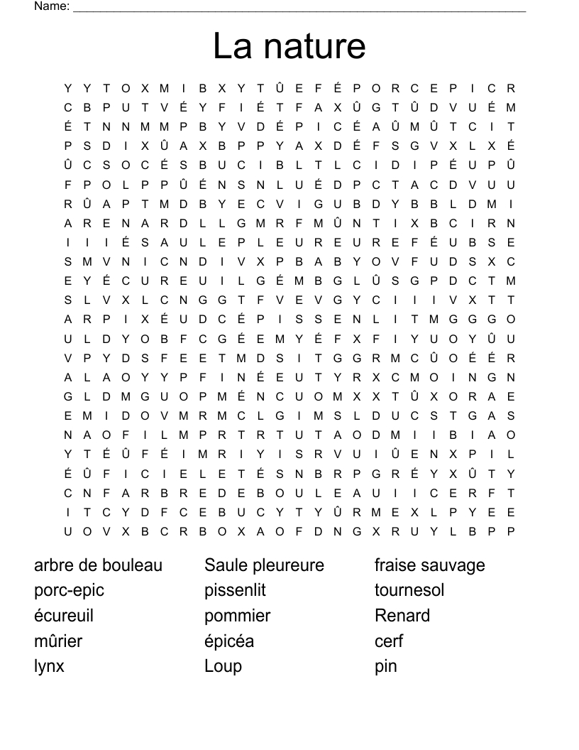 La Nature Word Search - Wordmint for Nature Word Search Printable