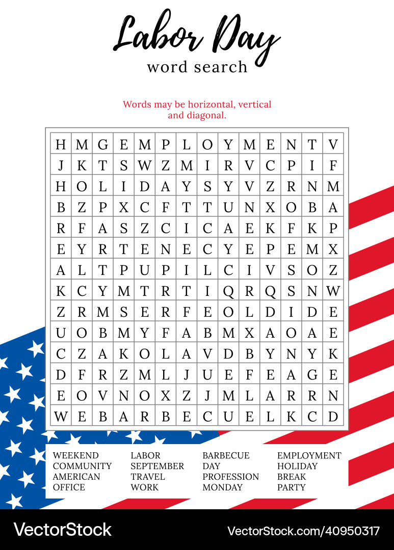 Labor Day Word Search Puzzle - Printable Vector Image within Free Printable Labor Day Word Search
