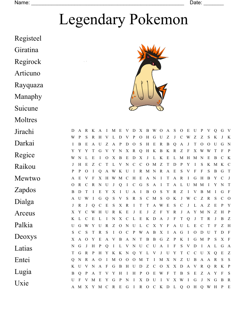 Legendary Pokemon Word Search - Wordmint with Word Search Pokemon Printable