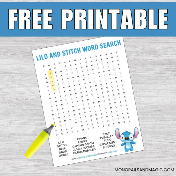 Lilo and Stitch Word Search Free Printable