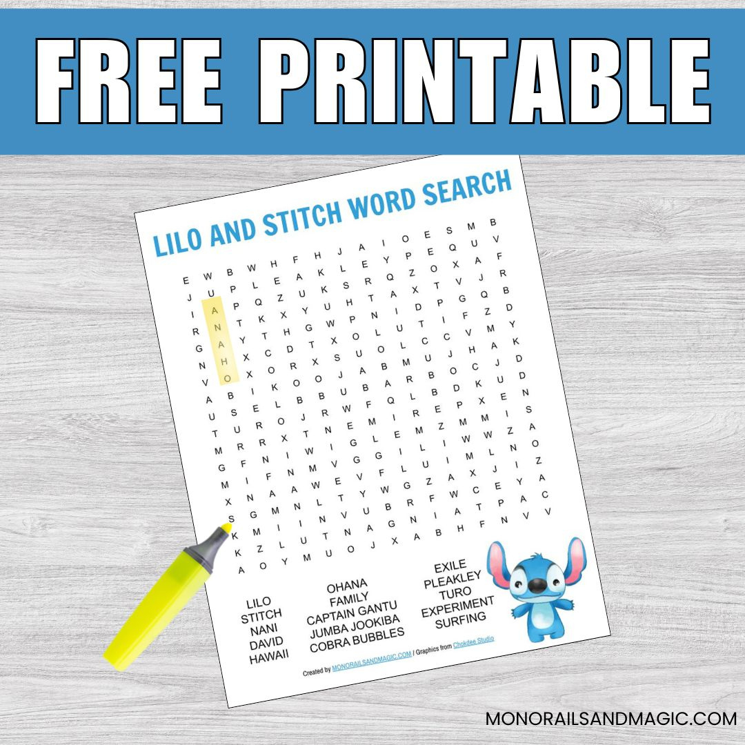 Lilo And Stitch Word Search Free Printable - Monorails And Magic inside Lilo and Stitch Word Search Free Printable