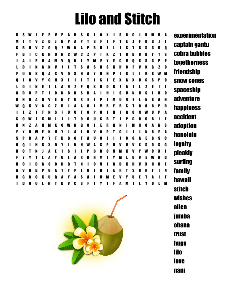 Lilo And Stitch Word Search - Wordmint inside Lilo and Stitch Word Search Printable