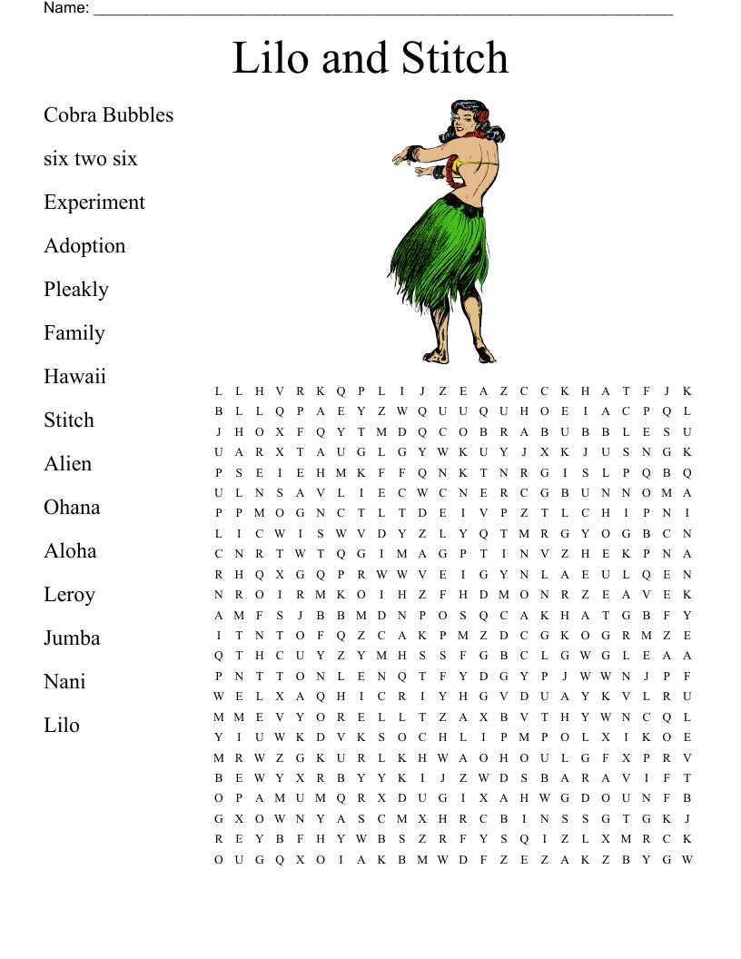 Lilo And Stitch Word Search - Wordmint with Lilo and Stitch Word Search Printable
