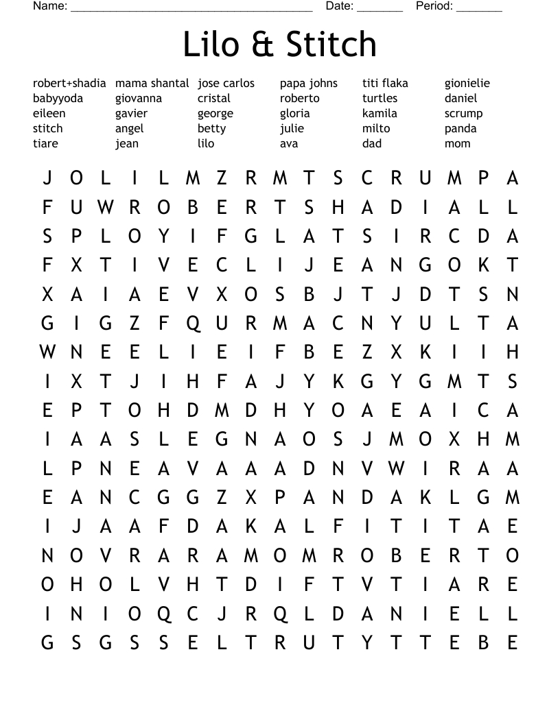 Lilo &amp;amp; Stitch Word Search - Wordmint pertaining to Lilo And Stitch Word Search Printable