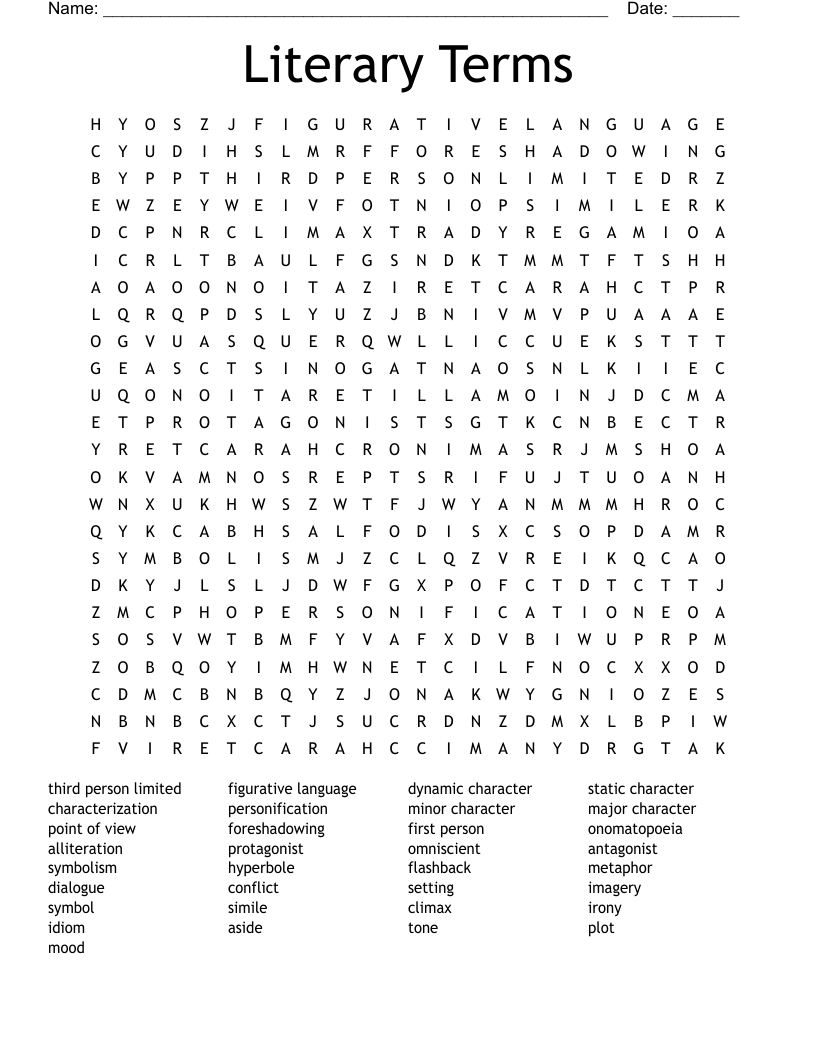 Literary Terms Word Search - Wordmint intended for Printable Word Search Literary Terms