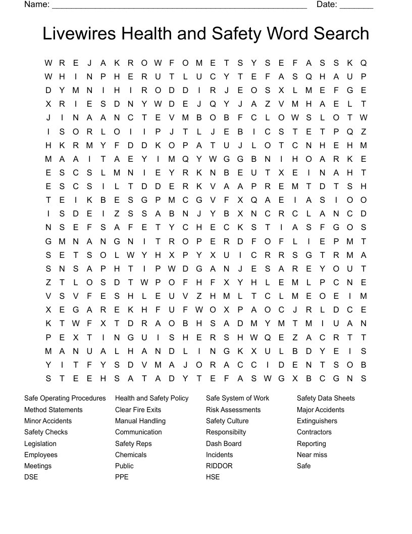 Livewires Health And Safety Word Search - Wordmint within Livewire Free Printable Word Search Puzzles