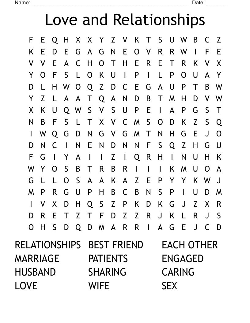 Love And Relationships Word Search - Wordmint inside Love Word Search Printable