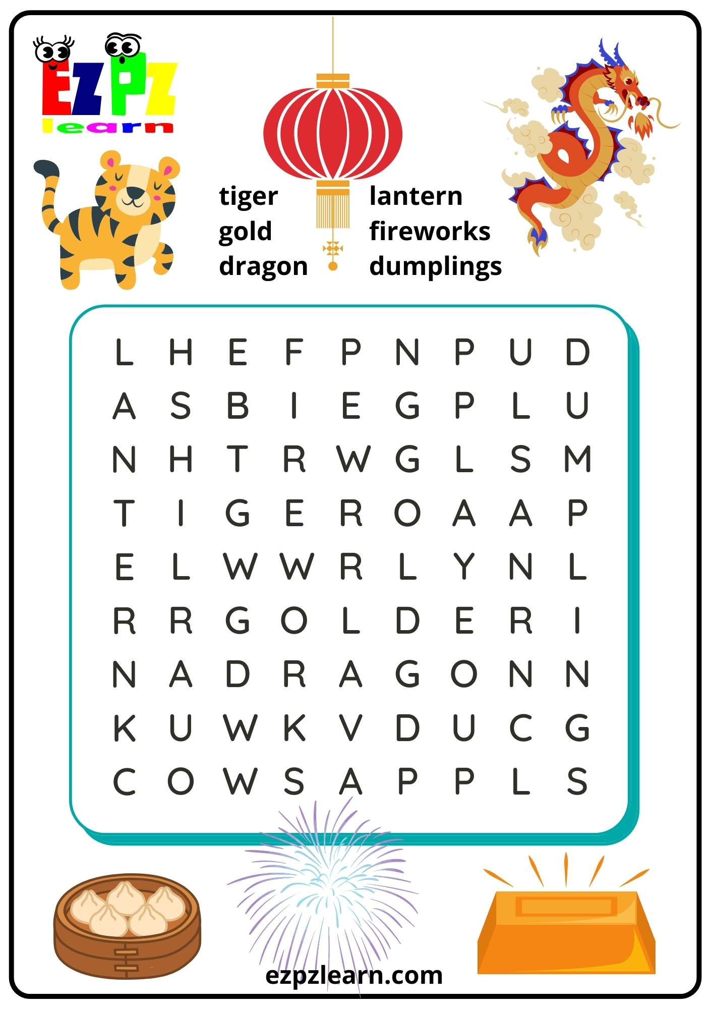Lunar (Chinese) New Year Kids Word Search - Ezpzlearn in Lunar New Year Word Search Printable