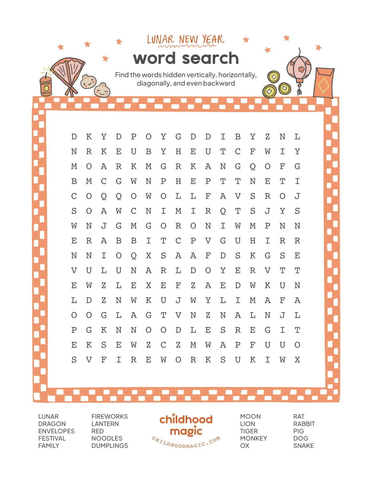 Lunar New Year Word Search - Childhood Magic for Lunar New Year Word Search Printable