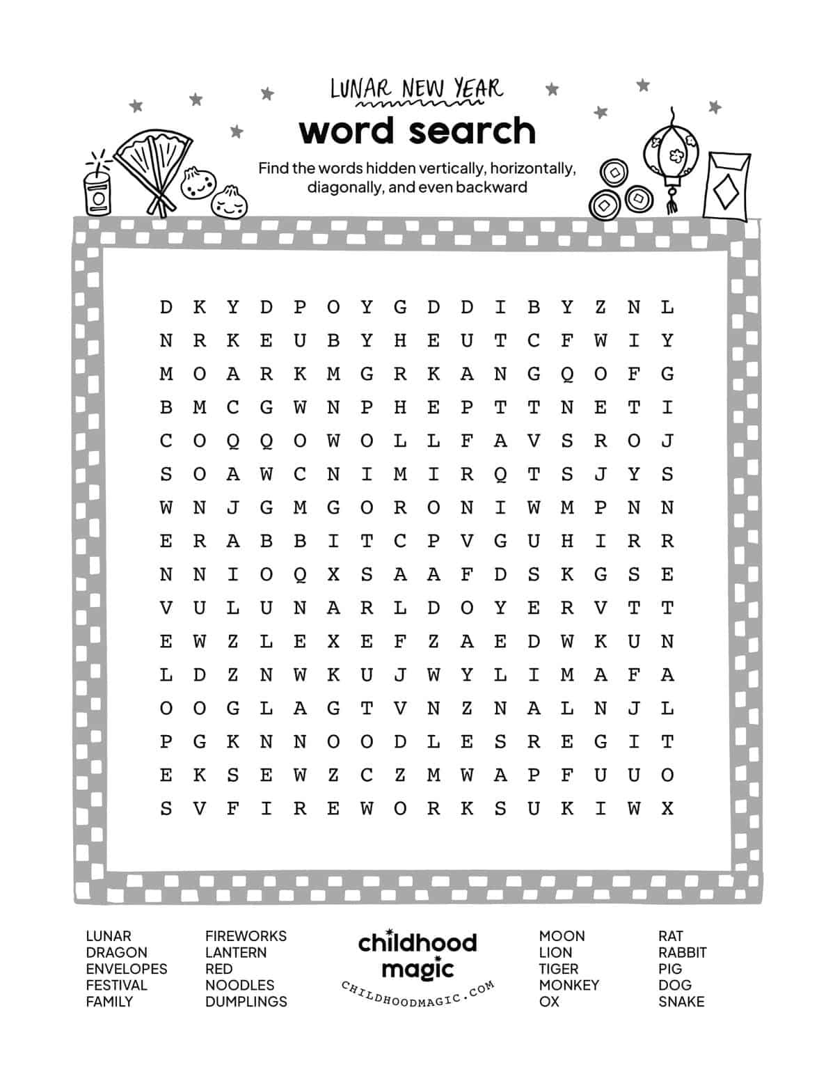 Lunar New Year Word Search - Childhood Magic pertaining to Lunar New Year Word Search Printable