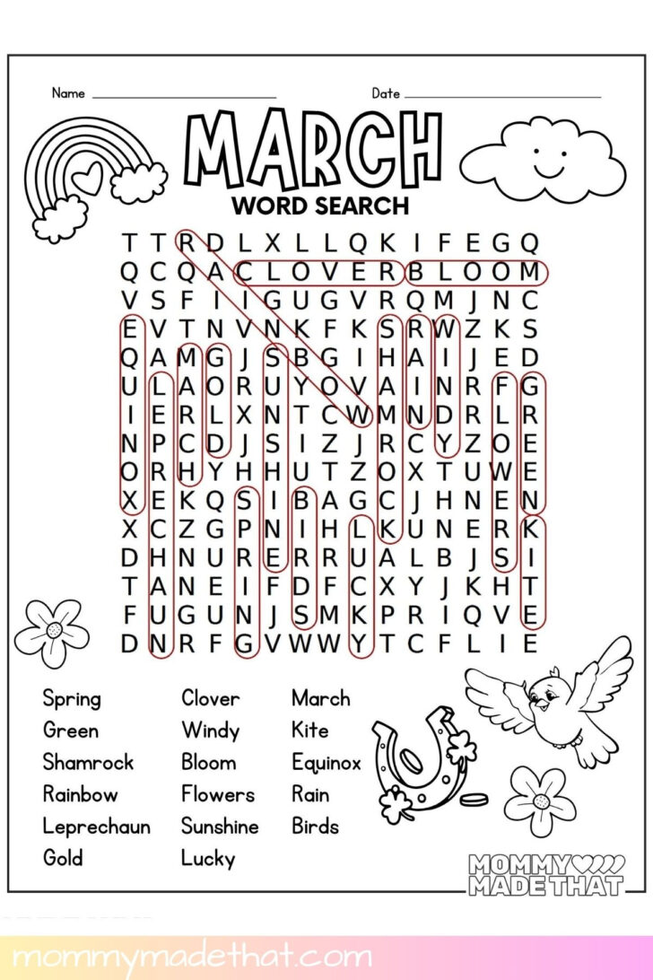 March Word Search Printable