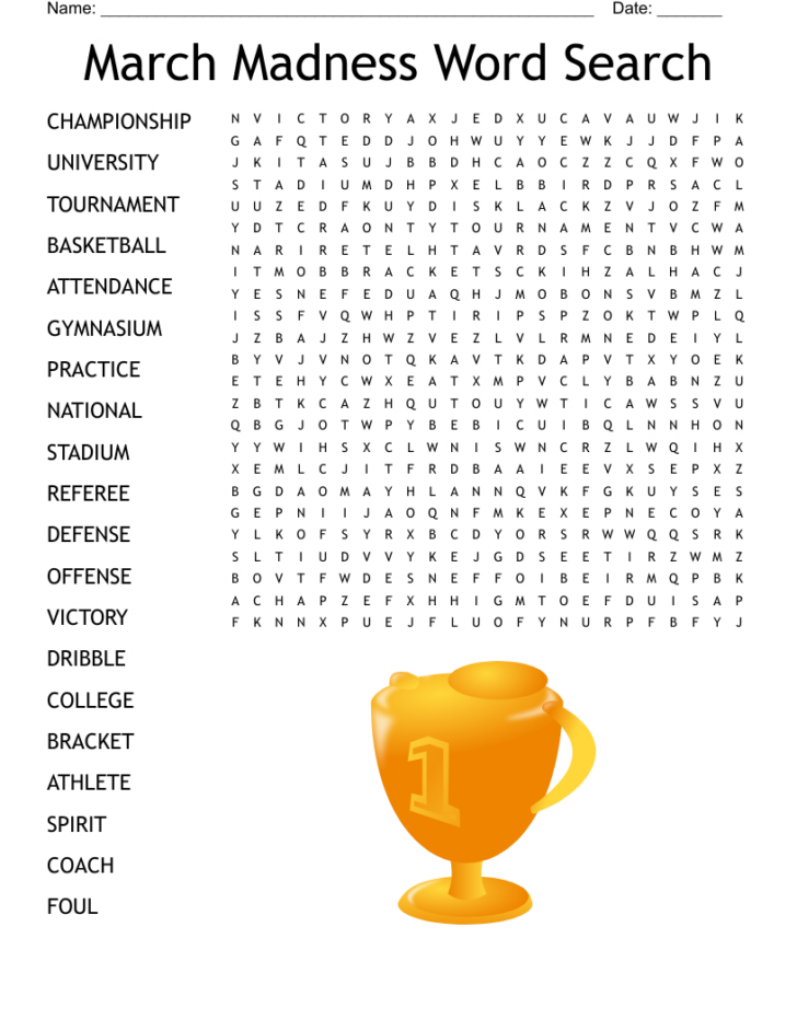 Free Printable Word Search For March