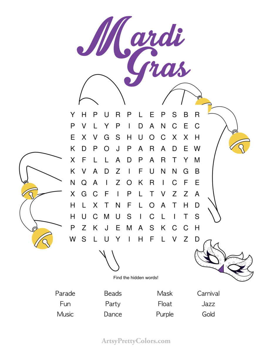 Mardi Gras Word Search Puzzles -Grab Them For Free - Artsy Pretty with Mardi Gras Word Search Printable