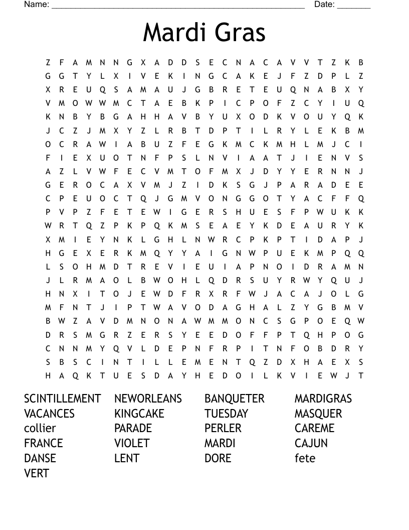 Mardi Gras! Word Search - Wordmint for Mardi Gras Word Search Printable