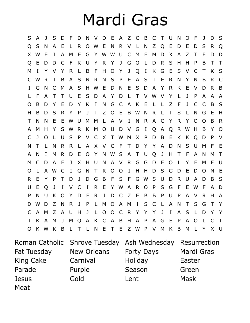 Mardi Gras Word Search - Wordmint intended for Mardi Gras Word Search Free Printable