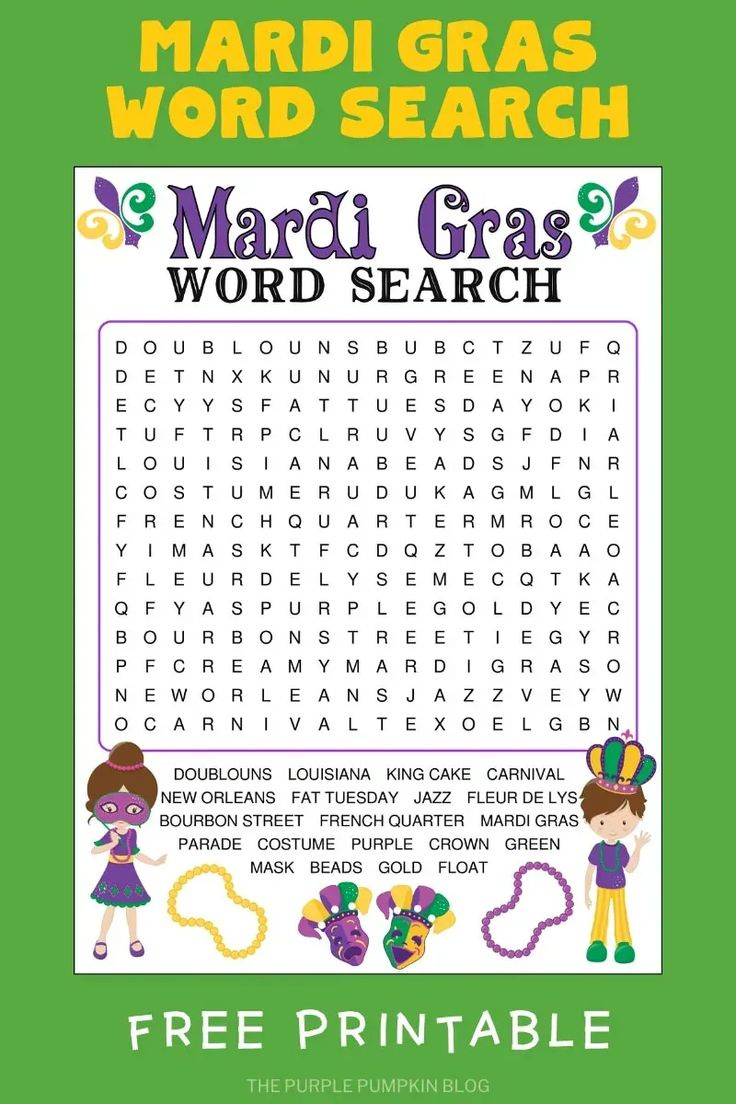 Mardi Gras Wordsearch Free Printable for Mardi Gras Word Search Free Printable