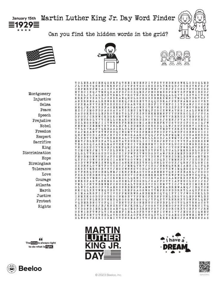 Martin Luther King Word Search Printable Martin Luther King Word Search Printable