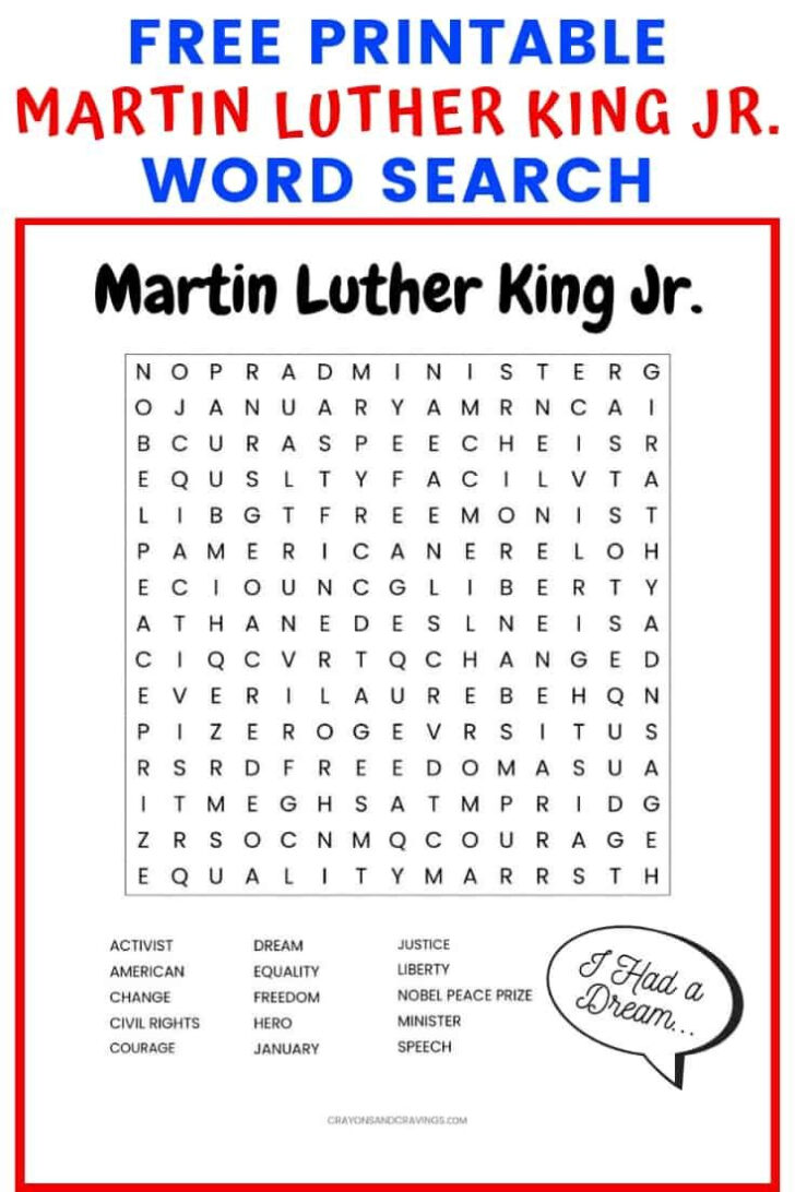 Martin Luther King Word Search Free Printable