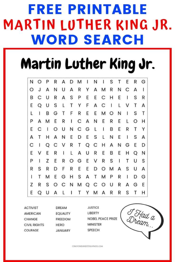 Martin Luther King Jr. Free Printable Word Search Worksheet in Martin Luther King Word Search Free Printable