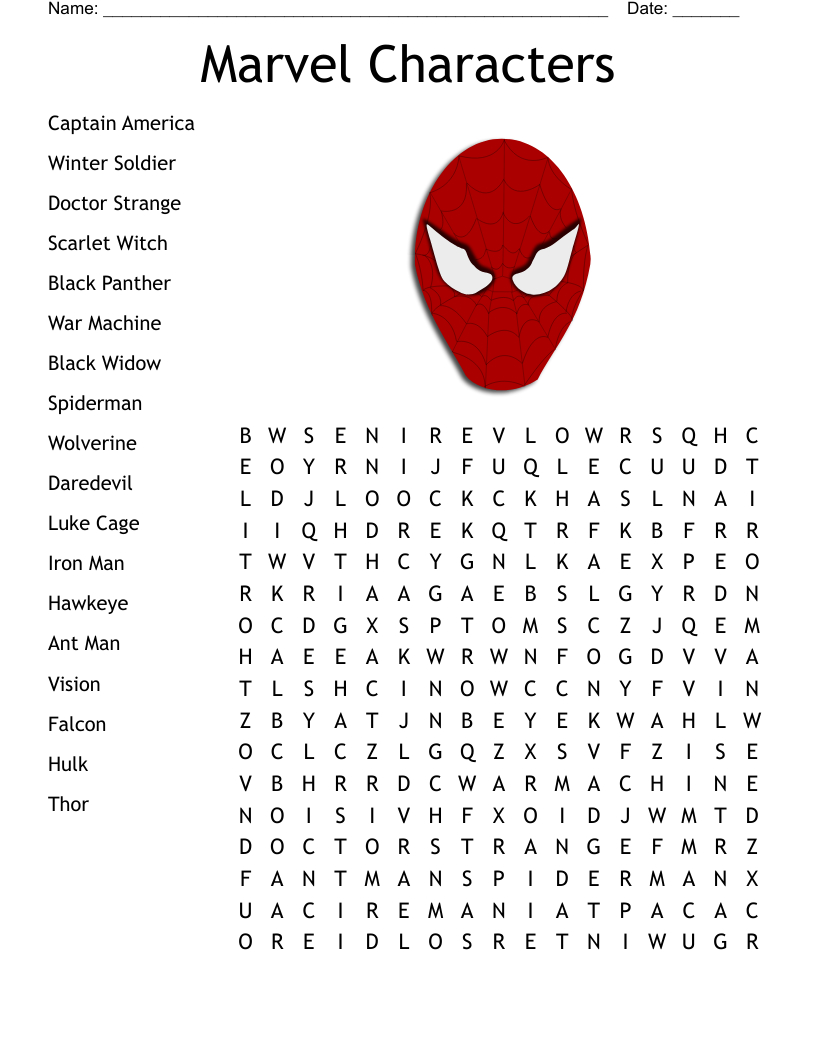 Marvel Characters Word Search - Wordmint for Marvel Word Search Printable