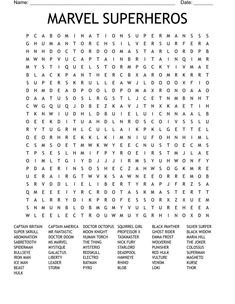 Marvel Superheros Word Search - Wordmint intended for Marvel Word Search Printable