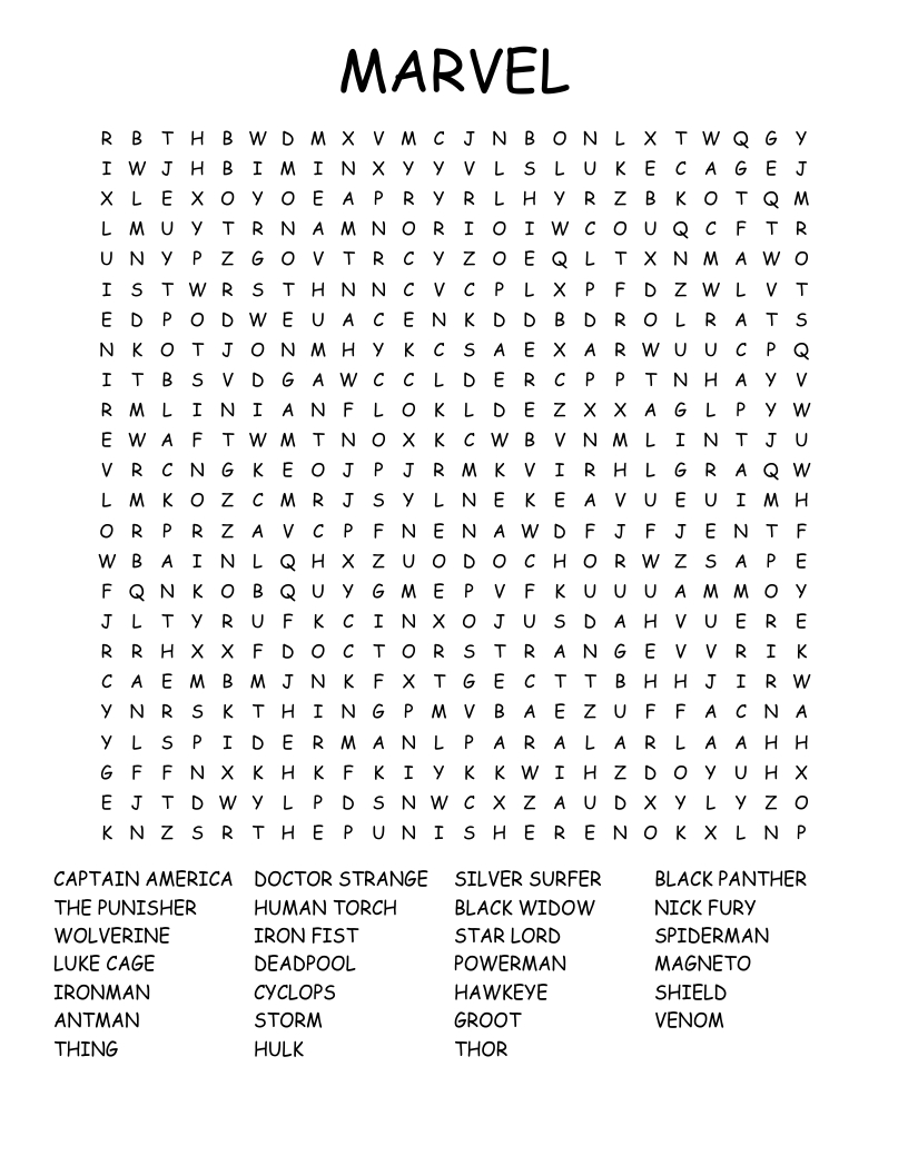 Marvel Word Search - Wordmint in Word Searches Free Printable For Adults