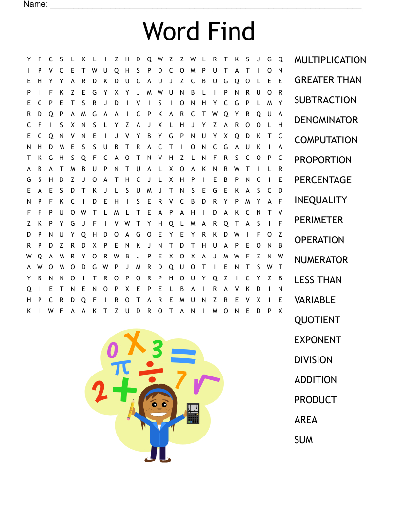 Math Terms Word Search - Wordmint with regard to Math Words Word Search Printable