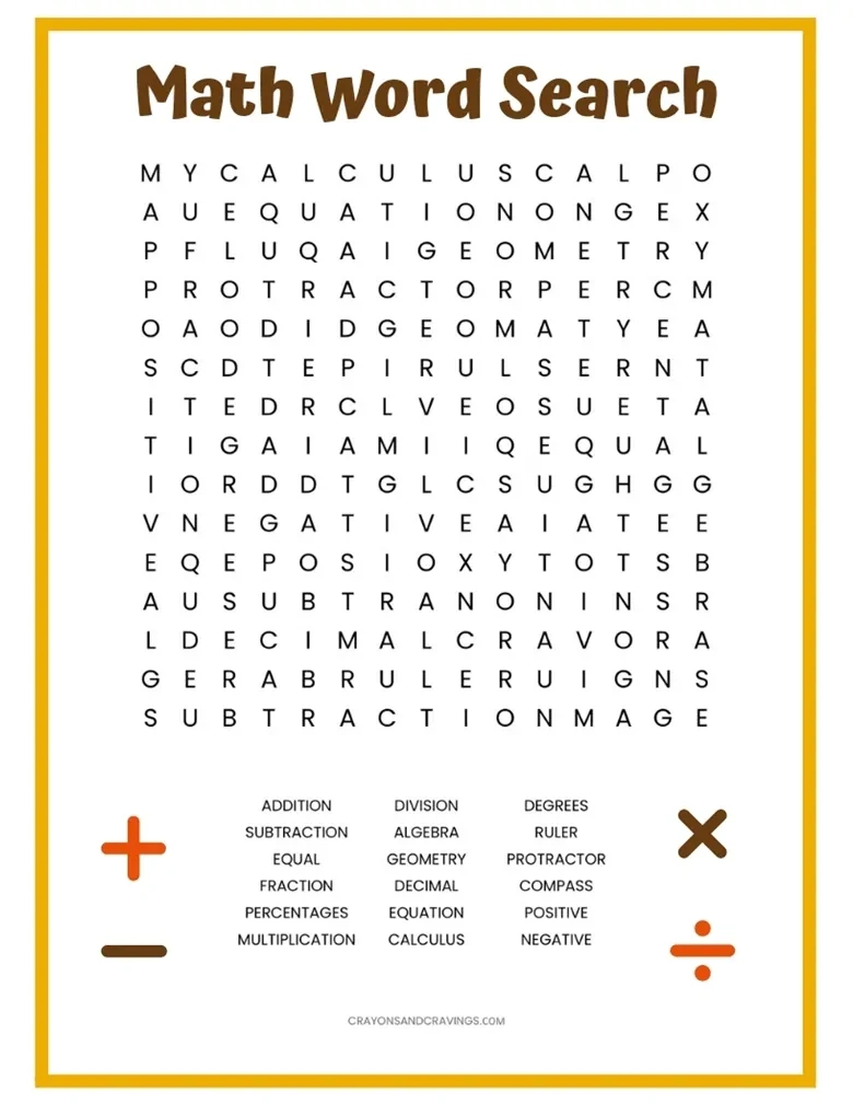 Math Word Search Free Printable pertaining to Math Word Search Puzzles Printable