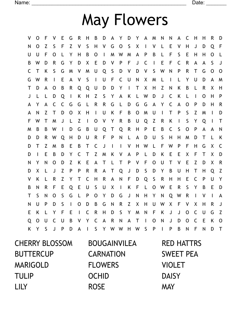 May Flowers Word Search - Wordmint intended for Free Printable Word Search For May