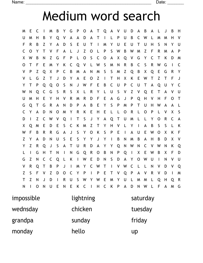 Medium Word Search - Wordmint with Printable Word Search Medium Difficulty