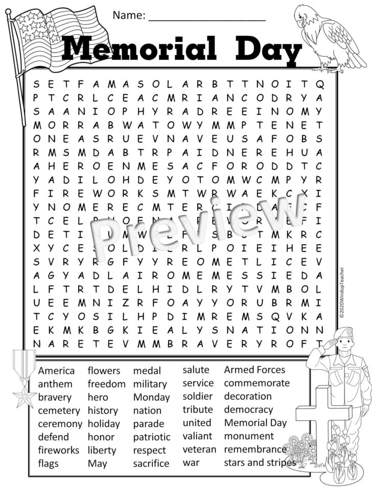 Printable Memorial Day Word Search