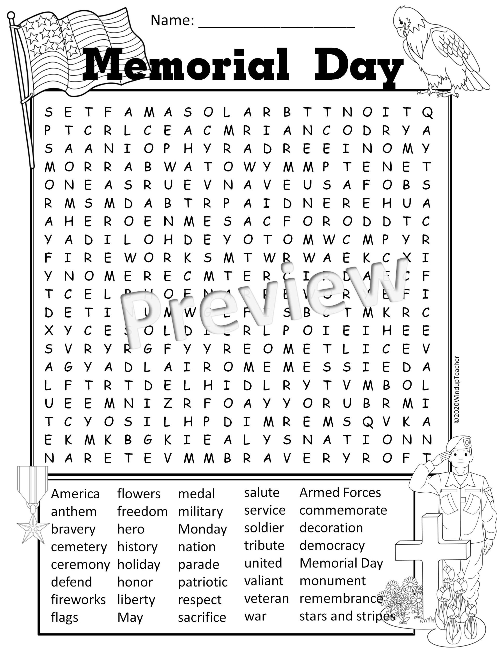 Memorial Day Word Search Activity Printable Hard For Grades 5 To with regard to Printable Memorial Day Word Search