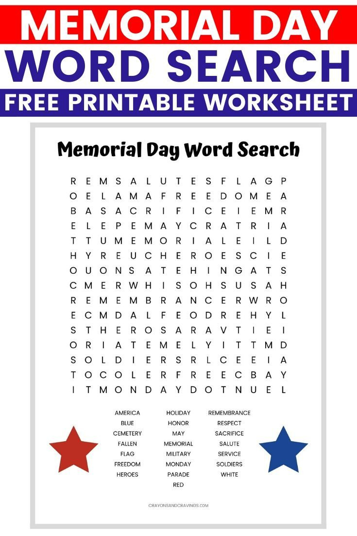 Memorial Day Word Search inside Free Printable Memorial Day Word Search