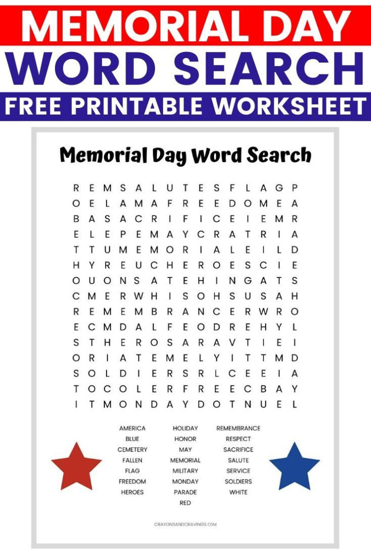 Free Printable Word Search Memorial Day