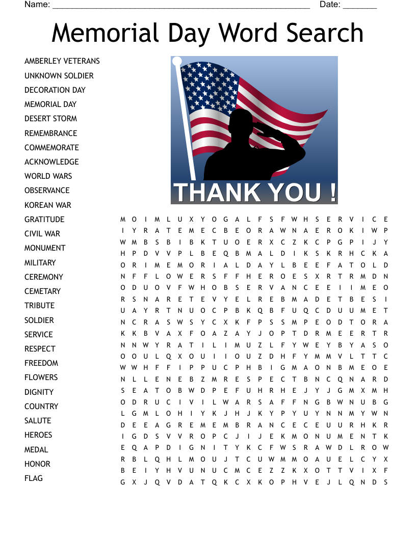 Memorial Day Word Search - Wordmint in Printable Word Search Memorial Day