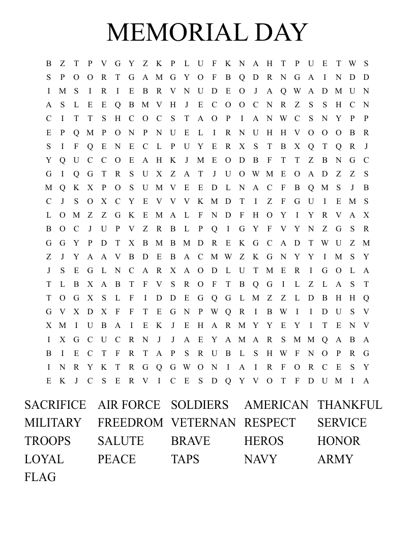 Memorial Day Word Search - Wordmint intended for Memorial Day Printable Word Search
