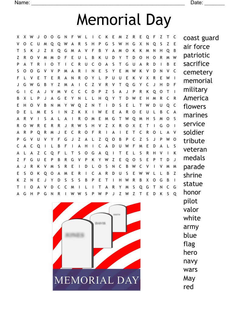 Memorial Day Word Search - Wordmint intended for Memorial Day Word Search Printable