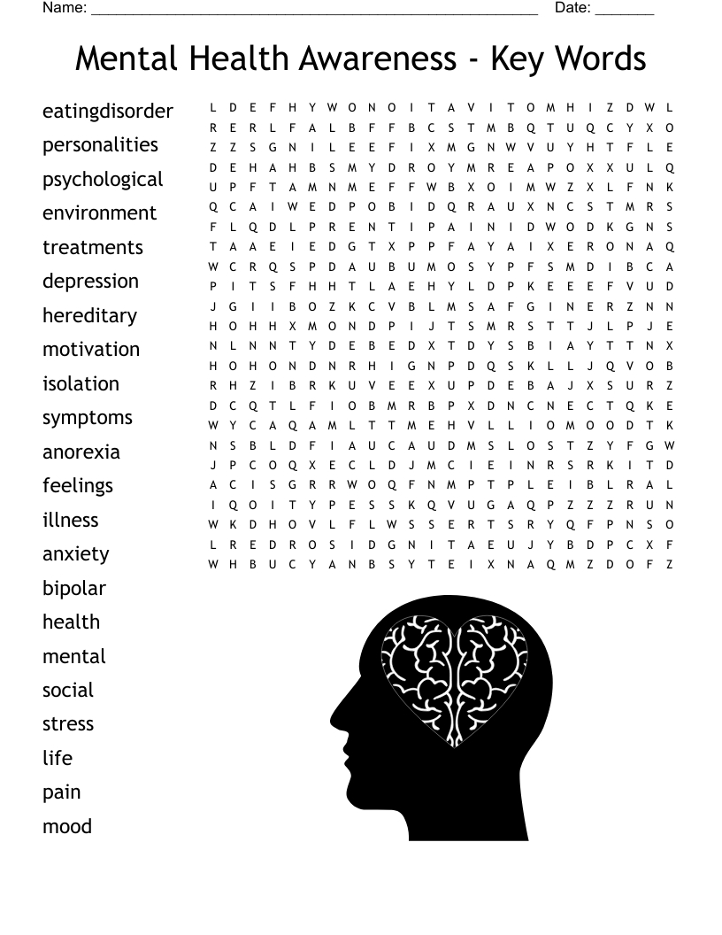 Mental Health Awareness - Key Words Word Search - Wordmint within Printable Word Search About Mental Health