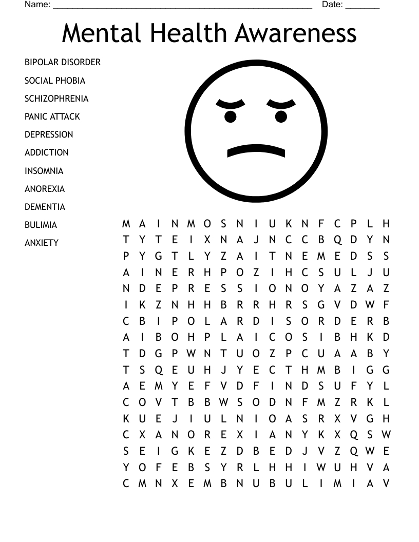 Mental Health Awareness Word Search - Wordmint with Mental Health Printable Word Search
