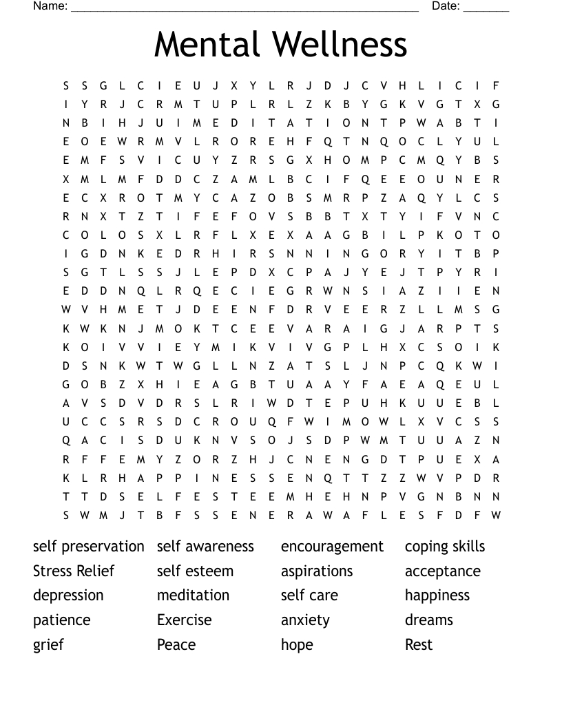 Mental Wellness Word Search - Wordmint in Printable Word Search On Encouragement