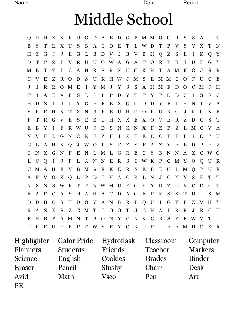 Middle School Word Search - Wordmint intended for Printable Word Search Middle School