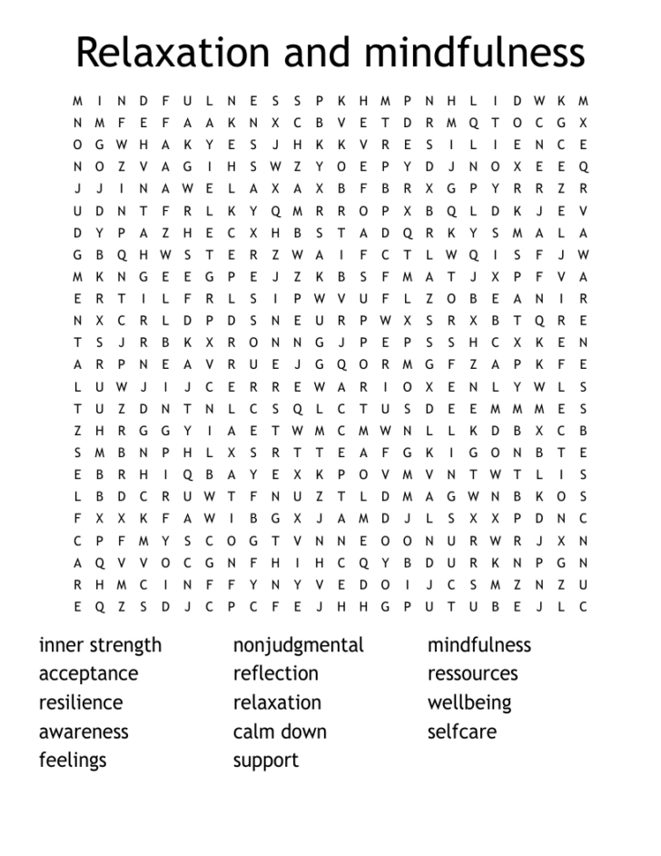 Free Printable Word Search Mindfulness
