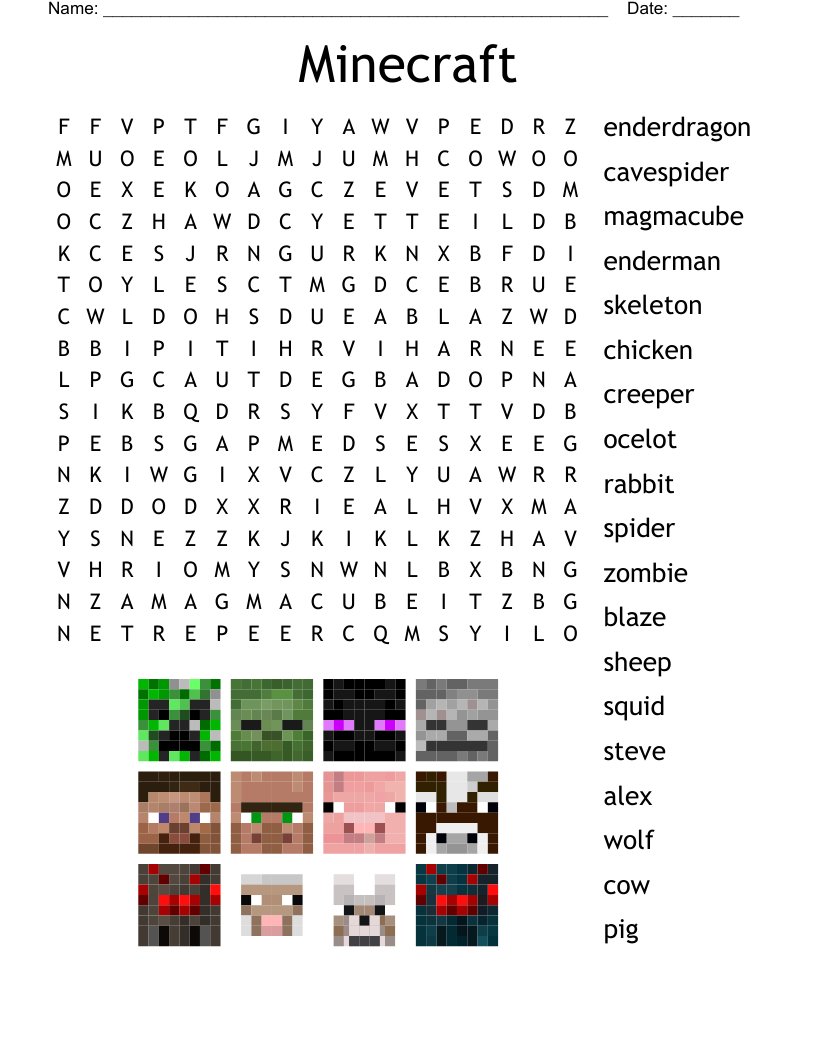 Minecraft Word Search - Wordmint in Free Printable Word Search Minecraft