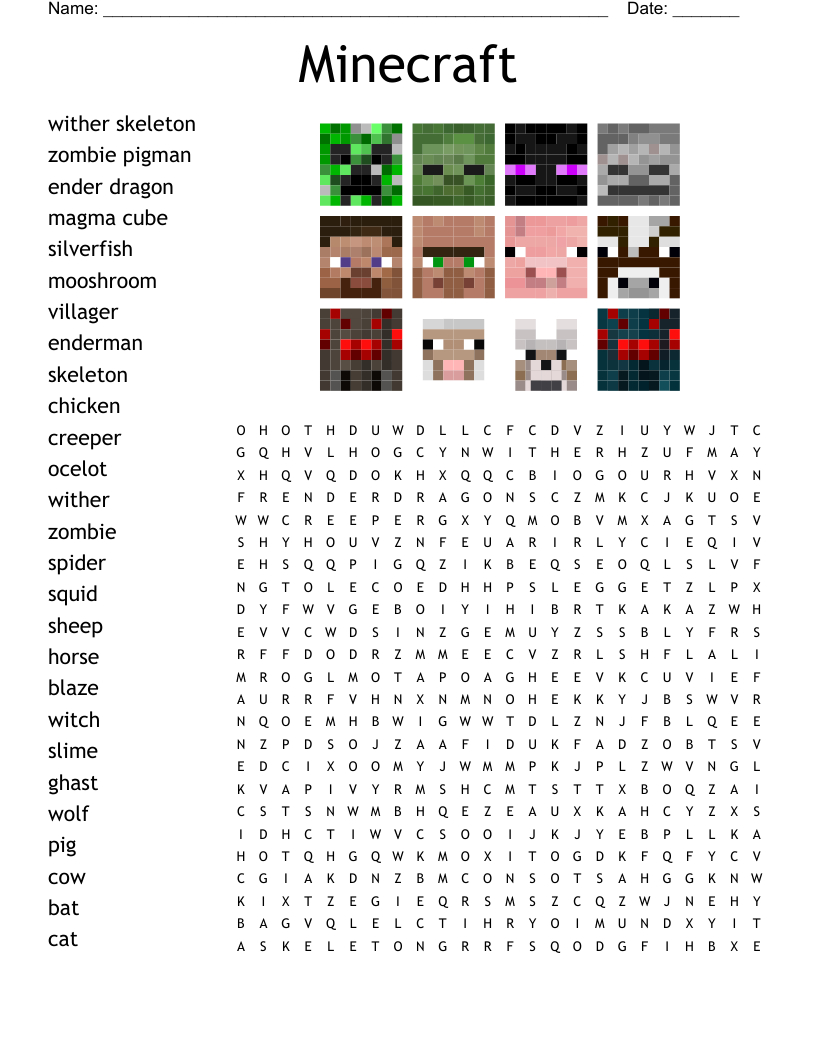 Minecraft Word Search - Wordmint throughout Minecraft Word Search Free Printable