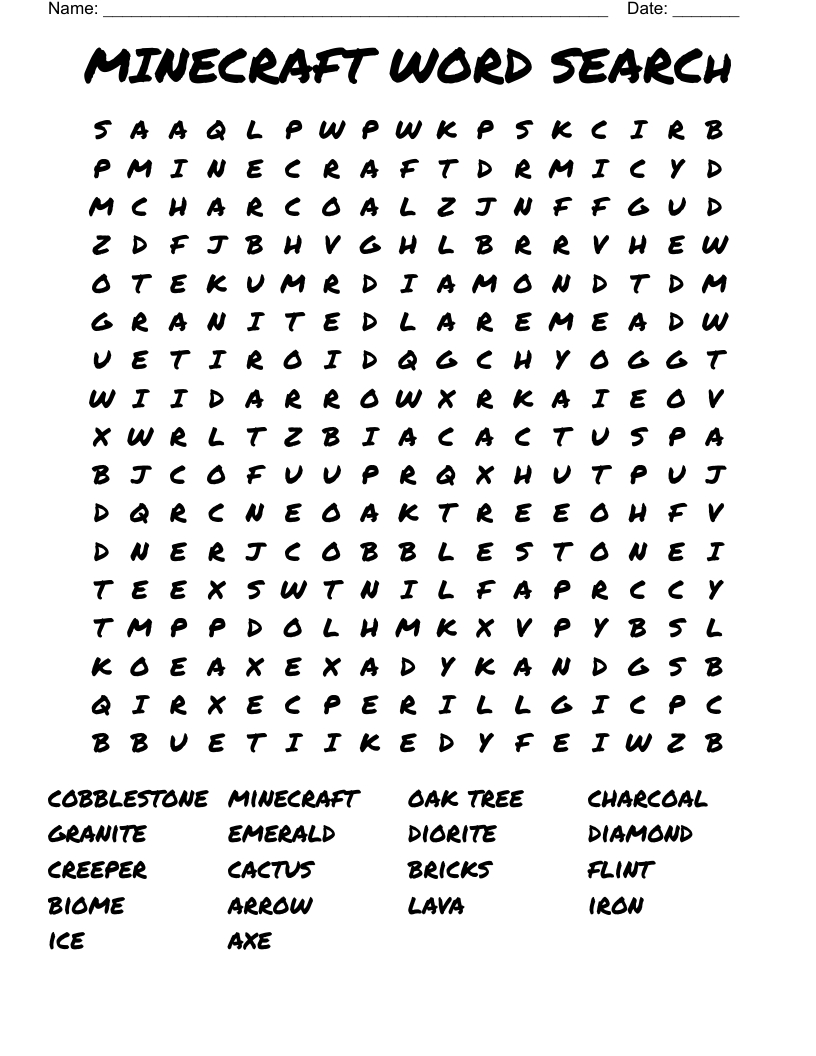 Minecraft Word Search - Wordmint within Printable Minecraft Word Search