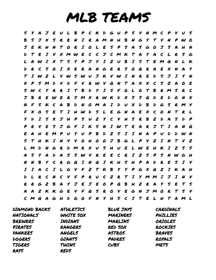 Baseball Word Search Printable
