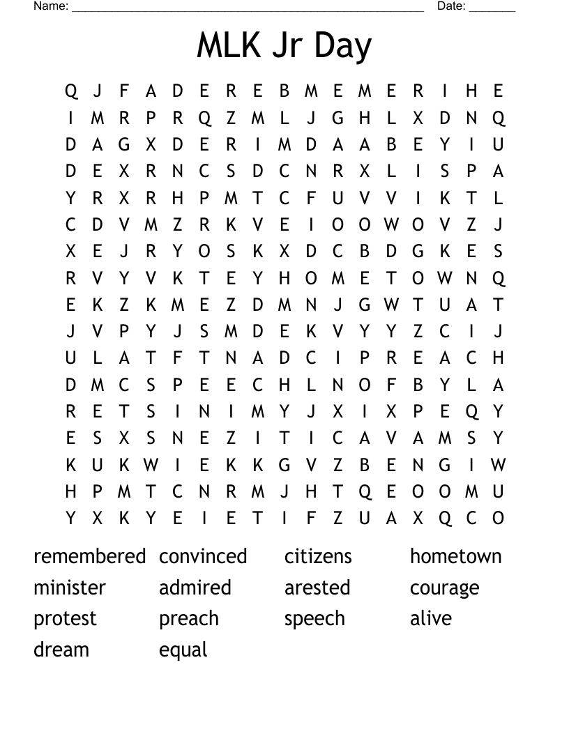 Mlk Jr Day Word Search - Wordmint with regard to Martin Luther King Word Search Free Printable