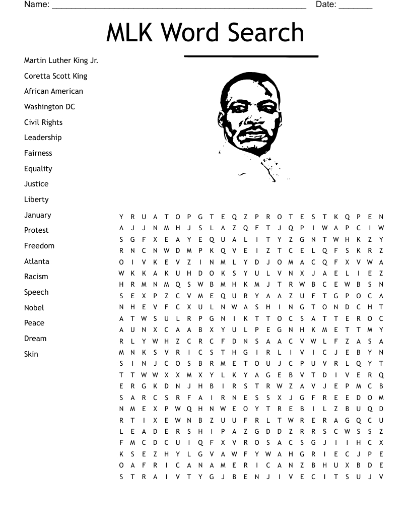 Mlk Word Search - Wordmint intended for Martin Luther King Word Search Free Printable